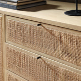 Featuring Carmel Natural Cane Sideboard 96" by Four Hands at Amethyst Home. Midcentury-inspired style with an organic twist. Surrounded by mango casing, light cane weaves for a fresh, natural look. Finished off with angular gunmetal-finished iron legs. Plenty of interior storage for your favorite table linens and dinnerware. Overall Dimensions: 96.00"w. Amethyst Home provides interior design, new home construction design consulting, vintage area rugs, and lighting in the Salt Lake City metro area.
