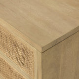 Featuring Carmel Natural Cane Sideboard 96" by Four Hands at Amethyst Home. Midcentury-inspired style with an organic twist. Surrounded by mango casing, light cane weaves for a fresh, natural look. Finished off with angular gunmetal-finished iron legs. Plenty of interior storage for your favorite table linens and dinnerware. Overall Dimensions: 96.00"w x 18.00". Amethyst Home provides interior design, new home construction design consulting, vintage area rugs, and lighting in the Tampa metro area.