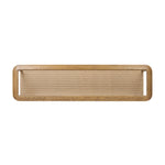 Made from brown oak, woven paper cord and tempered glass, an open-style console works into any space or style with ease, thanks to its beautifully versatile design Amethyst Home provides interior design, new home construction design consulting, vintage area rugs, and lighting in the Nashville metro area.