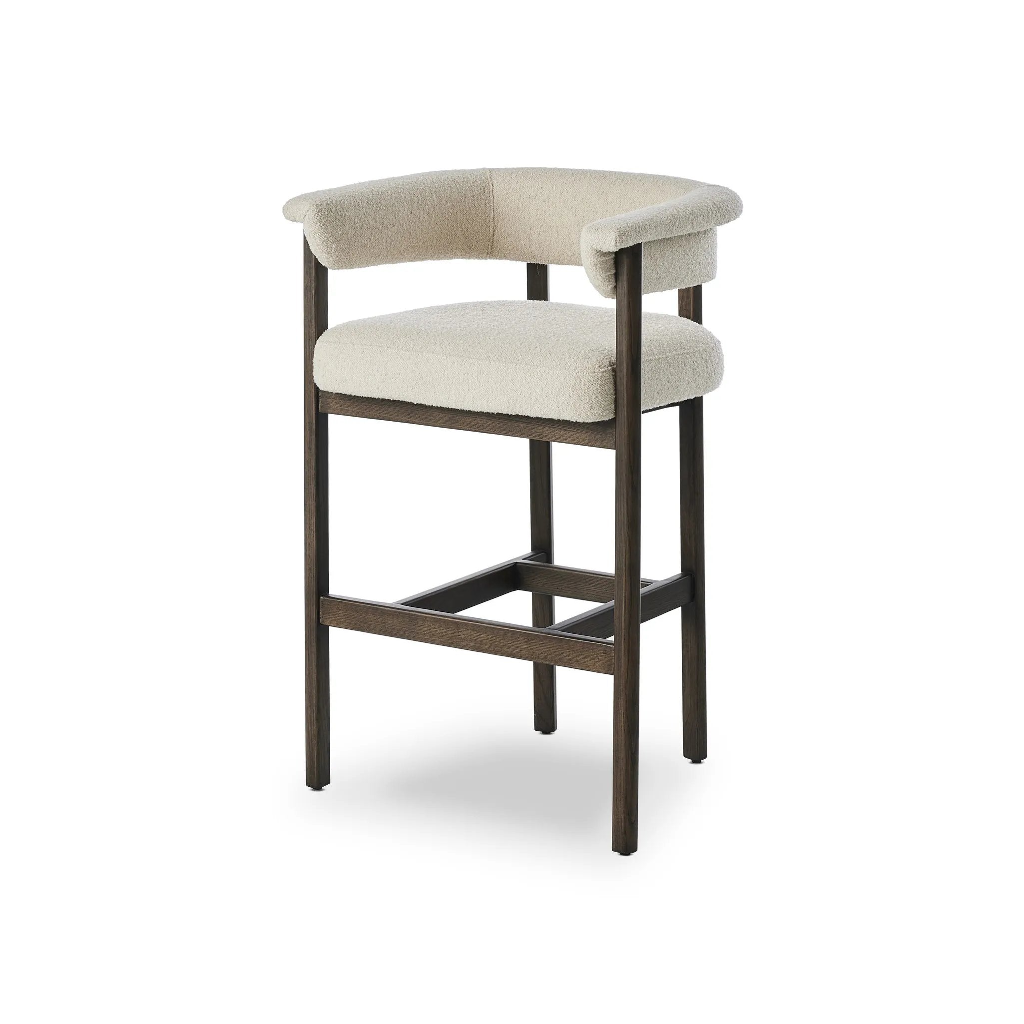 Featuring Cassie Charter Oatmeal Bar + Counter Stool by Four Hands at Amethyst Home. Upholstered in high-performance fabric, this sculpted bar stool features a comfortable yoke back and exterior fold detailing, all framed by solid ash. Performance fabrics are specially created to withstand spills, stains, high traffic and wear, ensuring long-term comfort a. Amethyst Home provides interior design, new home construction design consulting, vintage area rugs, and lighting in the Alpharetta metro area.