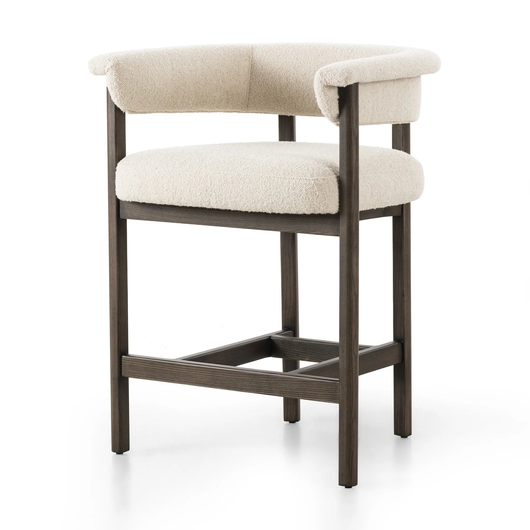 Featuring Cassie Charter Oatmeal Bar + Counter Stool by Four Hands at Amethyst Home. Upholstered in high-performance fabric, this sculpted bar stool features a comfortable yoke back and exterior fold detailing, all framed by solid ash. Performance fabrics are specially created to withstand spills, stains, high traffic and wear, ensuring long-term comfort an. Amethyst Home provides interior design, new home construction design consulting, vintage area rugs, and lighting in the Nashville metro area.