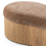 Elevate any room with a curvy statement bench. Made from a kidney-shaped base of toasted ash veneer and a soft, velvety seat Amethyst Home provides interior design, new home construction design consulting, vintage area rugs, and lighting in the Kansas City metro area.