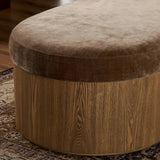 Elevate any room with a curvy statement bench. Made from a kidney-shaped base of toasted ash veneer and a soft, velvety seat Amethyst Home provides interior design, new home construction design consulting, vintage area rugs, and lighting in the Laguna Beach metro area.