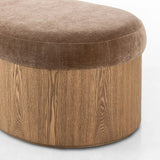 Elevate any room with a curvy statement bench. Made from a kidney-shaped base of toasted ash veneer and a soft, velvety seat Amethyst Home provides interior design, new home construction design consulting, vintage area rugs, and lighting in the Nashville metro area.