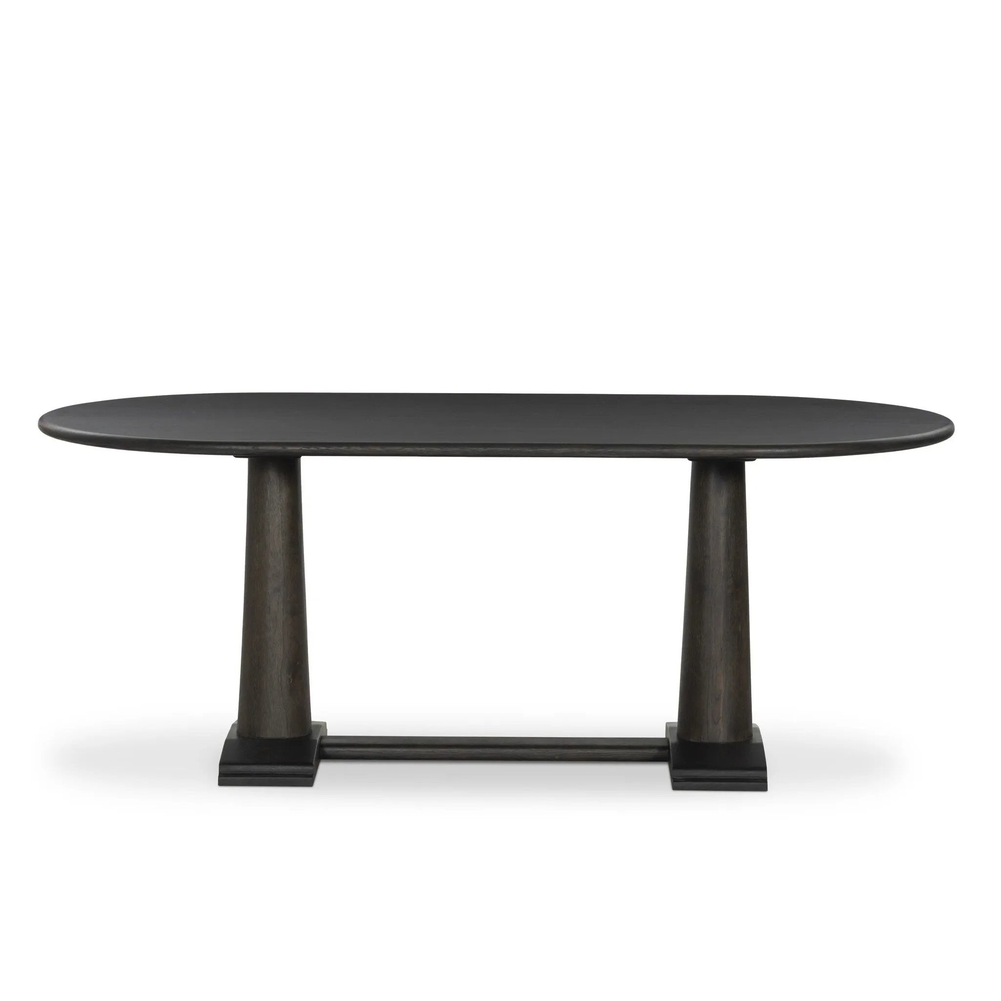 Finished in a rich espresso, a mix of solid oak and oak veneers fashion a trestle-style base with tapered column legs and step detailing, for a traditional look.As fans of natural design at Amethyst, we love the nature inspired Chamberlain Dining Table - Espresso Oak Veneer. Amethyst Home provides interior design, new home construction design consulting, vintage area rugs, and lighting in the Salt Lake City metro area.