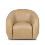 Meet modern comfort. Clean curves, impeccable tailoring and taupe top-grain leather with a pronounced grain bring an elevated, European-inspired look to this swivel chair Amethyst Home provides interior design, new home construction design consulting, vintage area rugs, and lighting in the Tampa metro area.