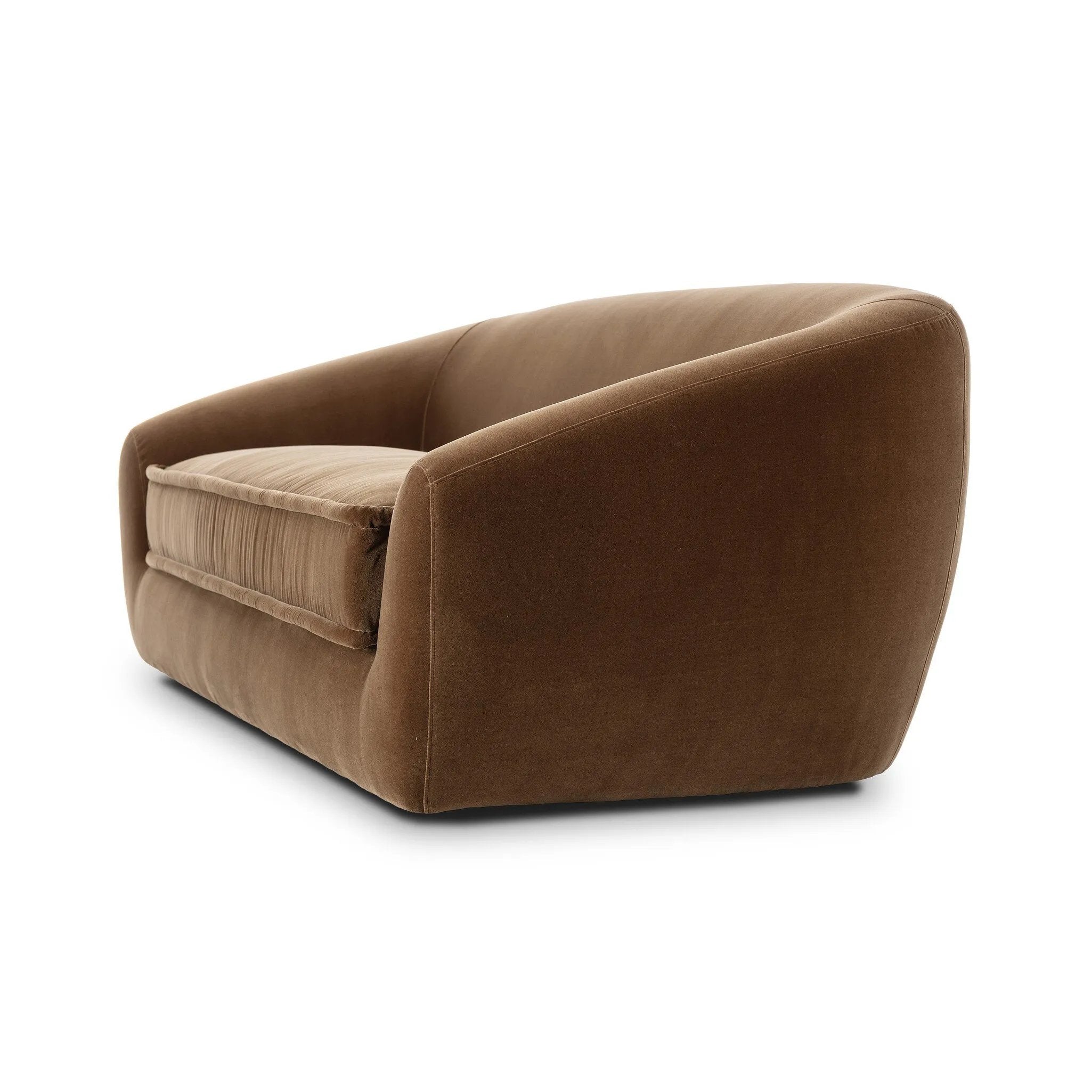 Inspired by French modernism, this dramatic sofa is defined by exaggerated curves, tapered arms and oversized welt detailing along the bench cushion for a tailored look. Performance fabrics are specially created to withstand spills, stains, high traffic and wear, ensuring long-term comfort and unmatched durability. Amethyst Home provides interior design, new home construction design consulting, vintage area rugs, and lighting in the Newport Beach metro area.