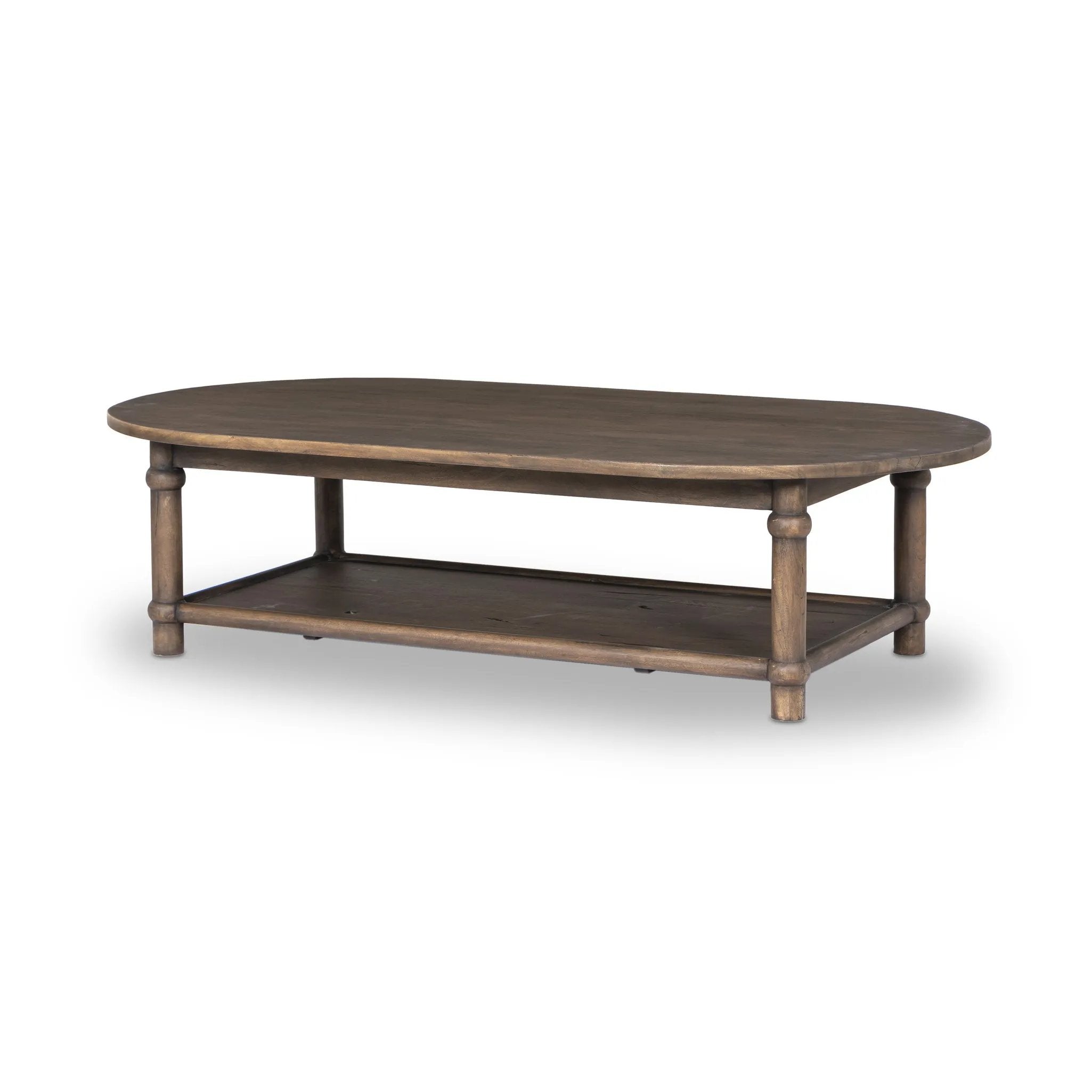 Crafted from brown reclaimed wood enriched with natural antiquing. A rounded bullnose edge and the lower shelf add functionality, while the round ball details provide a crafted finish. A design collaboration by Amber Lewis and Four Hands. This item has limited online distribution and may not be sold on websites without prior approval. Amethyst Home provides interior design, new home construction design consulting, vintage area rugs, and lighting in the Calabasas metro area.