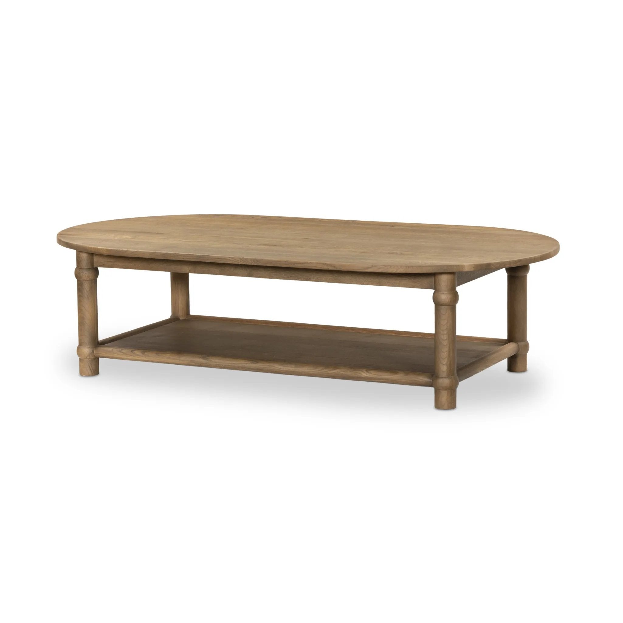 Crafted from warm, natural oak with natural antiquing. A rounded bullnose edge and the lower shelf add functionality, while the round ball details provide a crafted finish. A design collaboration by Amber Lewis and Four Hands. This item has limited online distribution and may not be sold on websites without prior approval. Amethyst Home provides interior design, new home construction design consulting, vintage area rugs, and lighting in the San Diego metro area.