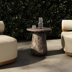 The classic pedestal shape gets a textural update on this outdoor end table. Cast concrete is finished with a water transfer technique to mimic marble, highlighting texture for a feel like natural stone. Cover or store inside during inclement weather and when not in use. Amethyst Home provides interior design, new home construction design consulting, vintage area rugs, and lighting in the San Diego metro area.