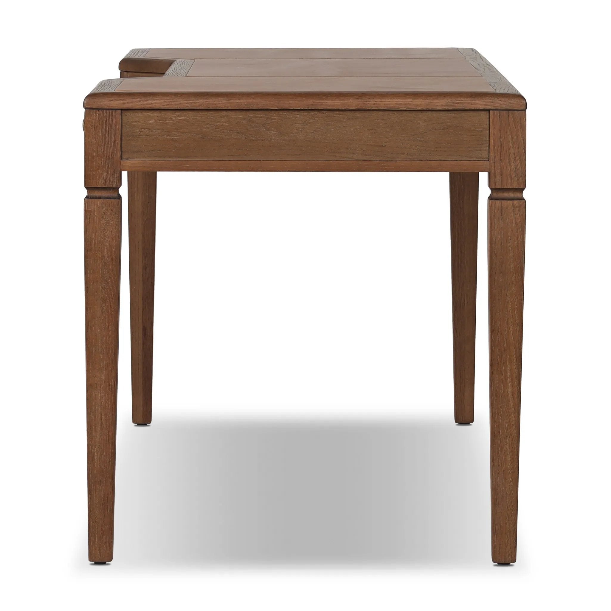 Featuring Claude Tan Oak Veneer Desk by Four Hands at Amethyst Home. Overall Dimensions: 68.00"w x 28.00"d x 30.00"hWeight : 132.28 lbsMaterials: Oak Veneer, Top Grain Leather, Solid Oak. Amethyst Home provides interior design, new home construction design consulting, vintage area rugs, and lighting in the Dallas metro area.
