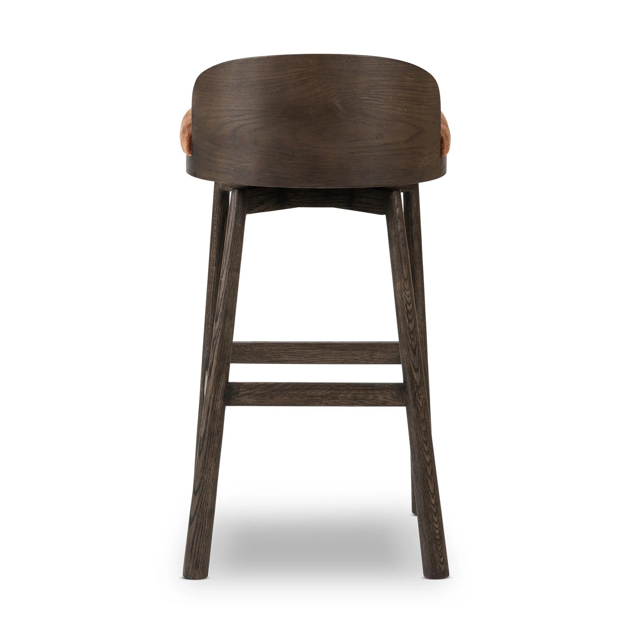 Featuring Cloris Altair Sienna Swivel Bar + Counter Stool by Four Hands at Amethyst Home. Channel vintage vibes with a swivel stool perfectly sized for the bar. Crafted of dark-finished oak, a low, molded back adds a playful touch, while an upholstered seat offers comfort and color. Finished off with a memory swivel to ensure the stool's curved wood bac. Amethyst Home provides interior design, new home construction design consulting, vintage area rugs, and lighting in the Newport Beach metro area.