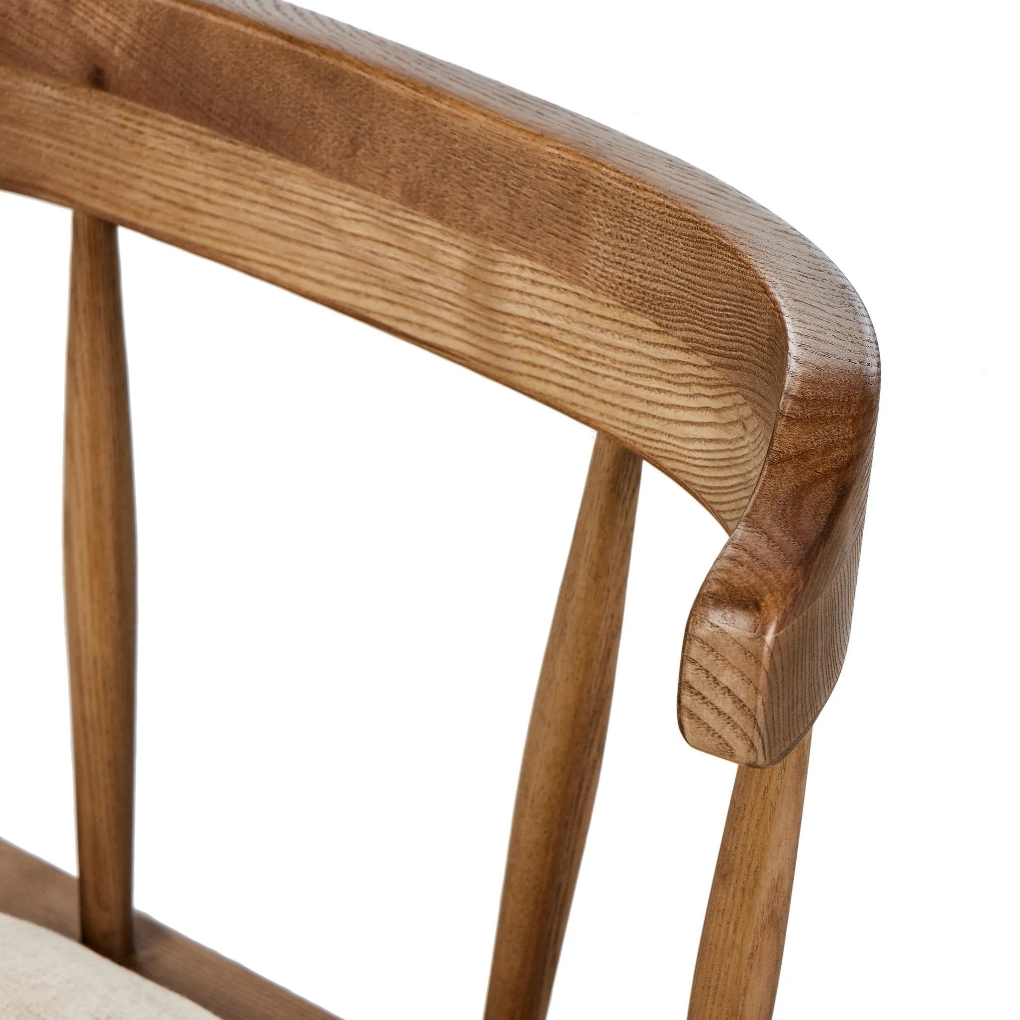 Featuring Colter Antwerp Natural Dining Chair by Four Hands at Amethyst Home. Made from solid ash with an amber finish, this versatile dining chair pairs an airy back with tapered spindles, for a simple, inviting look. Fixed upholstered seat of high-performance fabric adds a smart, comfortable touch. Performance fabrics are specially created to withstand sp. Amethyst Home provides interior design, new home construction design consulting, vintage area rugs, and lighting in the Nashville metro area.