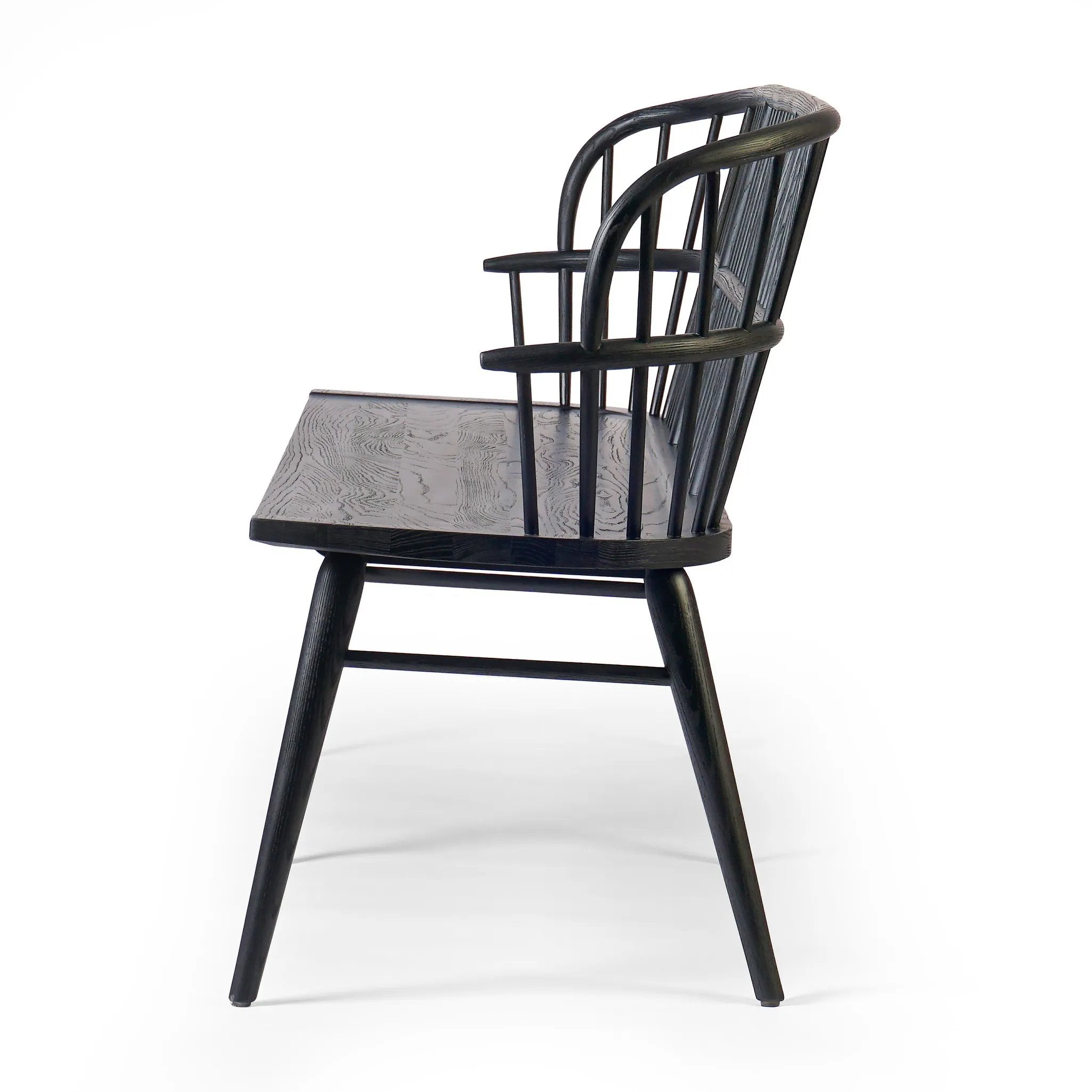 Featuring Connor Black Ash Bench by Four Hands at Amethyst Home. The classic Windsor, modernized. Dining bench of black-finished solid ash features a double-tiered back and finely sculpted frame.Overall Dimensions: 72.00"w x 24.75"d x 35.25"hWeight : 48.50 lbsMaterials: Solid Ash. Amethyst Home provides interior design, new home construction design consulting, vintage area rugs, and lighting in the Newport Beach metro area.