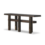 Crafted from smoked alder, this Wabi Sabi-inspired console brings an organic look to your space. With staggered legs, chamfered edges and a central stretcher, this piece is perfect for media display or styled in the living room or entryway Amethyst Home provides interior design, new home construction design consulting, vintage area rugs, and lighting in the Alpharetta metro area.