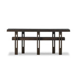 Crafted from smoked alder, this Wabi Sabi-inspired console brings an organic look to your space. With staggered legs, chamfered edges and a central stretcher, this piece is perfect for media display or styled in the living room or entryway Amethyst Home provides interior design, new home construction design consulting, vintage area rugs, and lighting in the Calabasas metro area.