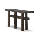 Crafted from smoked alder, this Wabi Sabi-inspired console brings an organic look to your space. With staggered legs, chamfered edges and a central stretcher, this piece is perfect for media display or styled in the living room or entryway Amethyst Home provides interior design, new home construction design consulting, vintage area rugs, and lighting in the Omaha metro area.