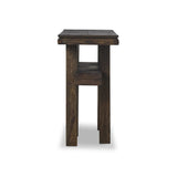 Crafted from smoked alder, this Wabi Sabi-inspired console brings an organic look to your space. With staggered legs, chamfered edges and a central stretcher, this piece is perfect for media display or styled in the living room or entryway Amethyst Home provides interior design, new home construction design consulting, vintage area rugs, and lighting in the Salt Lake City metro area.