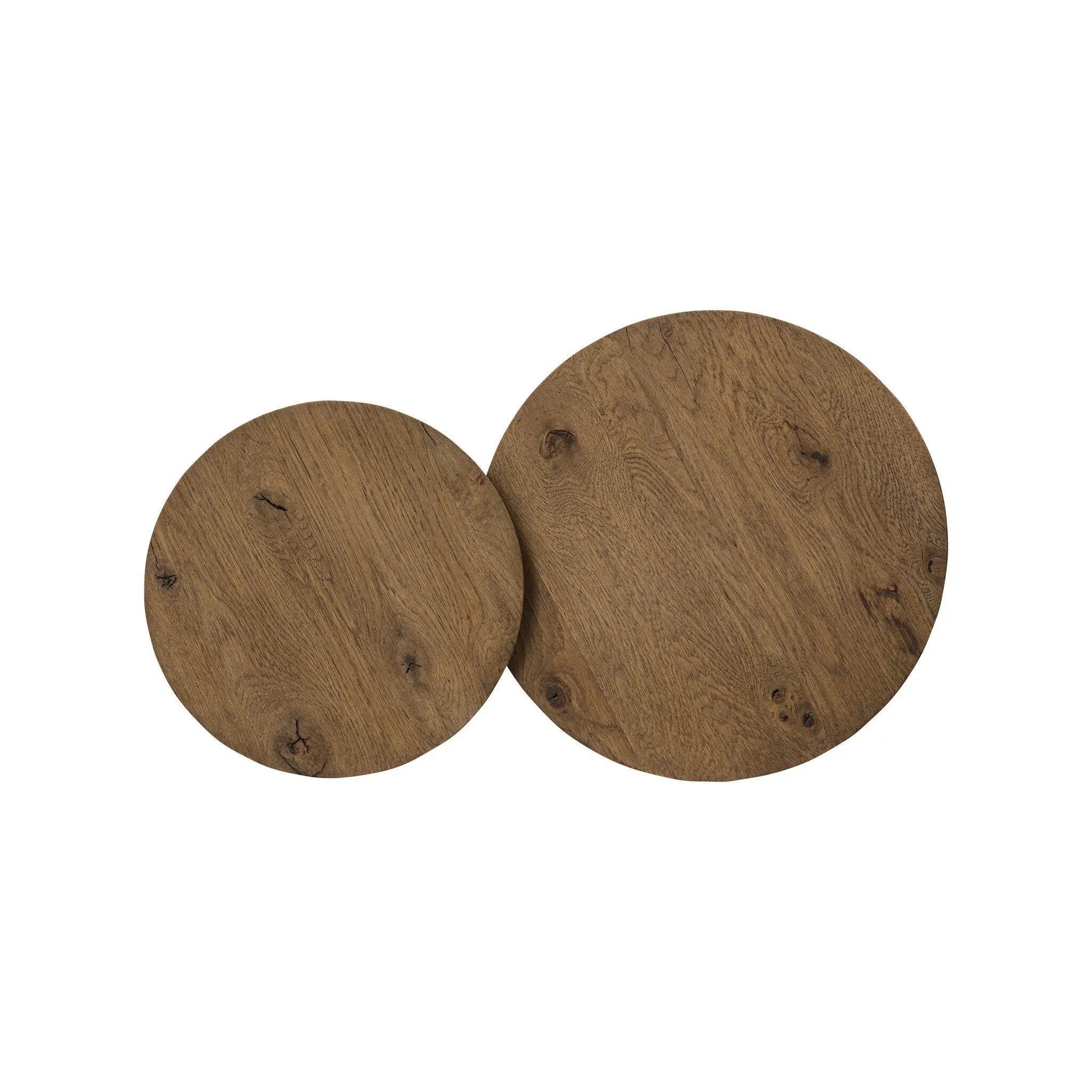 Featuring Cooper Drifted Oak Nesting End Tables by Four Hands at Amethyst Home. Chamfered tops and tapered legs define the artisanship of these three-leg nesting tables. Crafted from drifted oak veneer, their natural texture and clean design make them a clever addition to any room, whether styled together or apart. Overall Dimensions: 17.50"w x 17.50"d x 21. Amethyst Home provides interior design, new home construction design consulting, vintage area rugs, and lighting in the Calabasas metro area.
