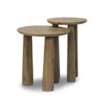 Featuring Cooper Drifted Oak Nesting End Tables by Four Hands at Amethyst Home. Chamfered tops and tapered legs define the artisanship of these three-leg nesting tables. Crafted from drifted oak veneer, their natural texture and clean design make them a clever addition to any room, whether styled together or apart. Overall Dimensions: 17.50"w x 17.50"d x 21. Amethyst Home provides interior design, new home construction design consulting, vintage area rugs, and lighting in the Park City metro area.