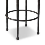 Hammered iron legs with ball-shaped foot details elevate this simply shaped bar stool. A round, cushioned seat upholstered in performance fabric offers a clean, inviting look. Performance fabrics are specially created to withstand spills, stains, high traffic and wear, ensuring long-term comfort and unmatched durability Amethyst Home provides interior design, new home construction design consulting, vintage area rugs, and lighting in the Alpharetta metro area.