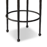 Hammered iron legs with ball-shaped foot details elevate this simply shaped bar stool. A round, cushioned seat upholstered in performance fabric offers a clean, inviting look. Performance fabrics are specially created to withstand spills, stains, high traffic and wear, ensuring long-term comfort and unmatched durability Amethyst Home provides interior design, new home construction design consulting, vintage area rugs, and lighting in the Alpharetta metro area.