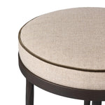 Hammered iron legs with ball-shaped foot details elevate this simply shaped bar stool. A round, cushioned seat upholstered in performance fabric offers a clean, inviting look. Performance fabrics are specially created to withstand spills, stains, high traffic and wear, ensuring long-term comfort and unmatched durability Amethyst Home provides interior design, new home construction design consulting, vintage area rugs, and lighting in the Laguna Beach metro area.