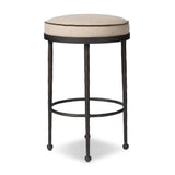 Hammered iron legs with ball-shaped foot details elevate this simply shaped bar stool. A round, cushioned seat upholstered in performance fabric offers a clean, inviting look. Performance fabrics are specially created to withstand spills, stains, high traffic and wear, ensuring long-term comfort and unmatched durability Amethyst Home provides interior design, new home construction design consulting, vintage area rugs, and lighting in the San Diego metro area.