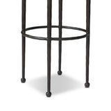 Hammered iron legs with ball-shaped foot details elevate this simply shaped bar stool. A round, cushioned seat upholstered in performance fabric offers a clean, inviting look. Performance fabrics are specially created to withstand spills, stains, high traffic and wear, ensuring long-term comfort and unmatched durability Amethyst Home provides interior design, new home construction design consulting, vintage area rugs, and lighting in the Seattle metro area.