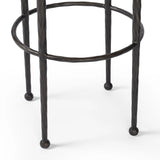 Featuring Corinne Ivan Stone Bar + Counter Stool by Four Hands at Amethyst Home. Hammered bronze legs with ball-shaped foot details elevate this simply shaped counter stool. A round, cushioned seat in a heavy boucle-like fabric finishes this counter-height stool's clean, inviting look.BarOverall Dimensions: 17.00"w x 17.00"d x 31.25"hWeight: 32.19 lbsCoun. Amethyst Home provides interior design, new home construction design consulting, vintage area rugs, and lighting in the Kansas City metro area.