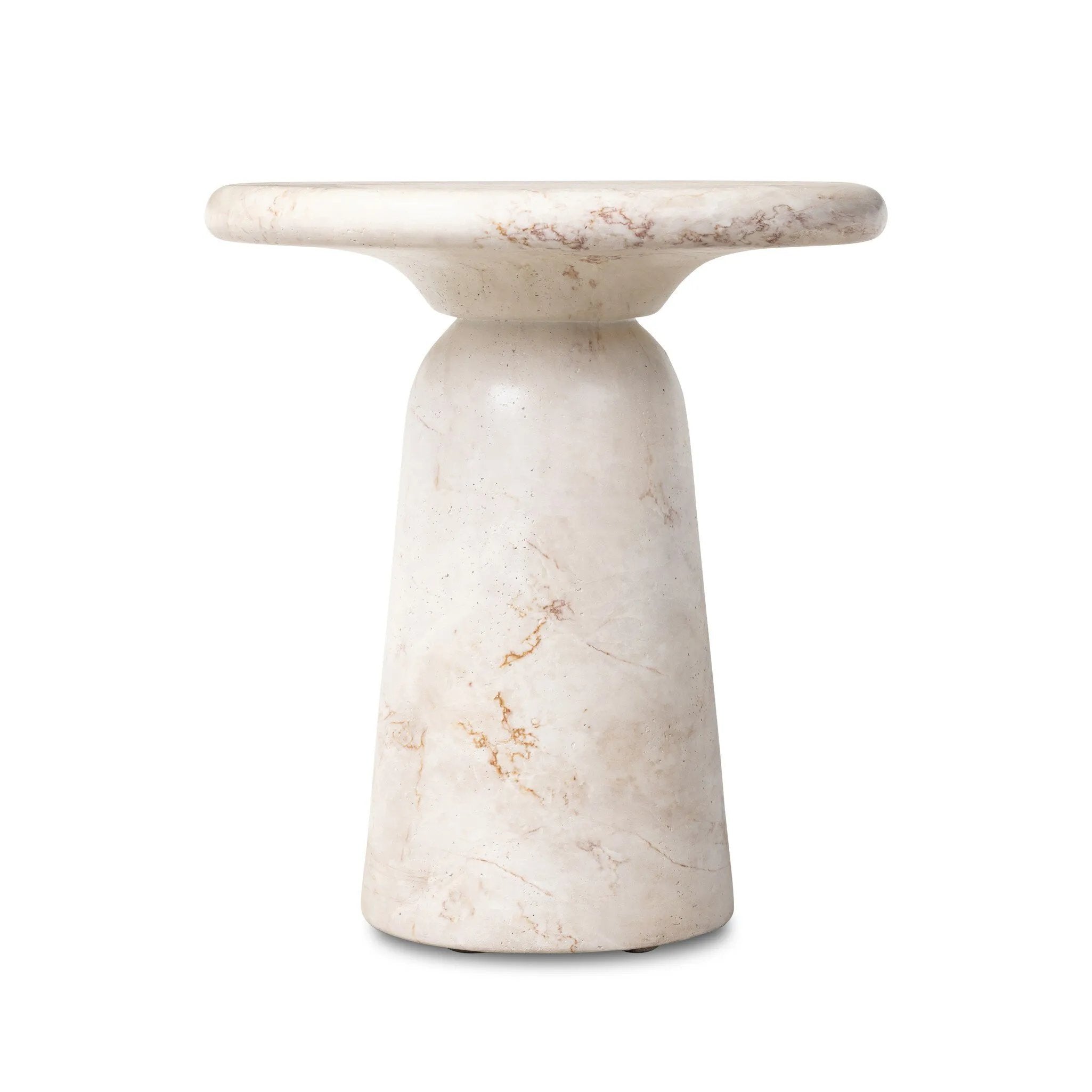 Soft curves define this classic pedestal-style outdoor end table. Cast concrete is finished with a natural water transfer finish meant to mimic natural veined marble. Cover or store inside during inclement weather and when not in use. Amethyst Home provides interior design, new home construction design consulting, vintage area rugs, and lighting in the Park City metro area.