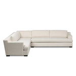 Modern shaping meets sink-in comfort for a piece that invites you and your guests to stay a little longer. The wide arms, slightly angled back and rectilinear edges on this three-piece sectional are softened with T-shaped cushions and an exaggerated bench-style seating in soft foam. Amethyst Home provides interior design, new home construction design consulting, vintage area rugs, and lighting in the Charlotte metro area.