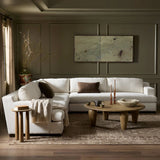 Modern shaping meets sink-in comfort for a piece that invites you and your guests to stay a little longer. The wide arms, slightly angled back and rectilinear edges on this three-piece sectional are softened with T-shaped cushions and an exaggerated bench-style seating in soft foam. Amethyst Home provides interior design, new home construction design consulting, vintage area rugs, and lighting in the Los Angeles metro area.