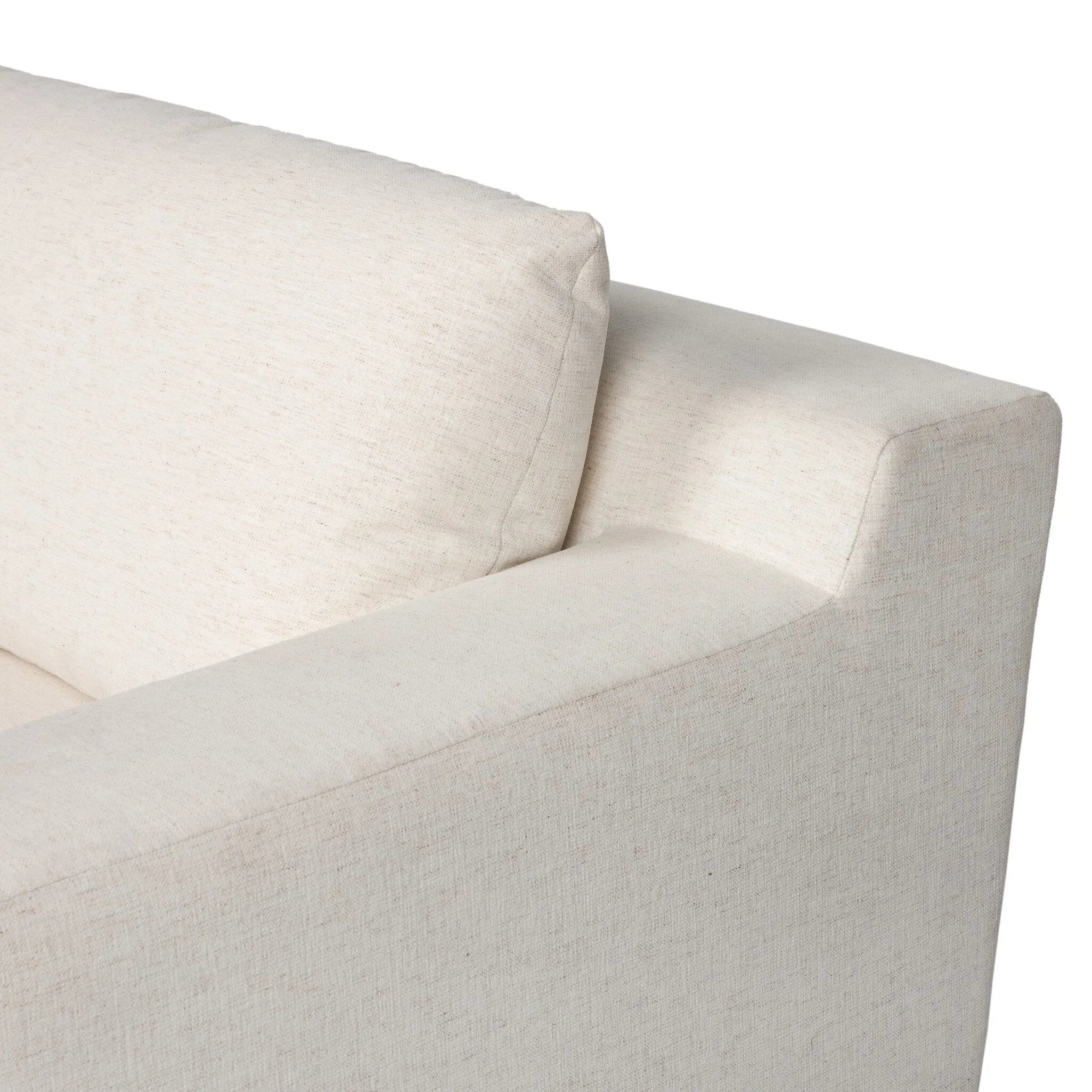 Modern shaping meets sink-in comfort for a piece that invites you and your guests to stay a little longer. The wide arms, slightly angled back and rectilinear edges on this three-piece sectional are softened with T-shaped cushions and an exaggerated bench-style seating in soft foam. Amethyst Home provides interior design, new home construction design consulting, vintage area rugs, and lighting in the Nashville metro area.
