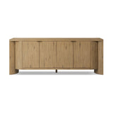 A playful placement of rounded shapes and clean lines, this sideboard captivates with half-cylinder legs seamlessly blending into the storage case and top, complete with curved metal hardware. Finished in light oak for warm, light look that can move between styles with ease Amethyst Home provides interior design, new home construction design consulting, vintage area rugs, and lighting in the Alpharetta metro area.