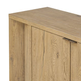 A playful placement of rounded shapes and clean lines, this sideboard captivates with half-cylinder legs seamlessly blending into the storage case and top, complete with curved metal hardware. Finished in light oak for warm, light look that can move between styles with ease Amethyst Home provides interior design, new home construction design consulting, vintage area rugs, and lighting in the Nashville metro area.