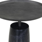Simply sophisticated. Finished in a polished black, a solid turned marble base supports a tray-style tabletop of hammered grey aluminum, spurring a luxe look with natural movement Amethyst Home provides interior design, new home construction design consulting, vintage area rugs, and lighting in the Kansas City metro area.