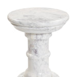A white marble pedestal features soft curves and stepped details, inspired by classic column design. Polished to a lustrous sheen, natural veining adds depth to this versatile, timeless piece Amethyst Home provides interior design, new home construction design consulting, vintage area rugs, and lighting in the Miami metro area.