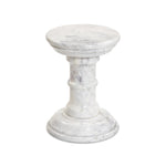 A white marble pedestal features soft curves and stepped details, inspired by classic column design. Polished to a lustrous sheen, natural veining adds depth to this versatile, timeless piece Amethyst Home provides interior design, new home construction design consulting, vintage area rugs, and lighting in the Newport Beach metro area.