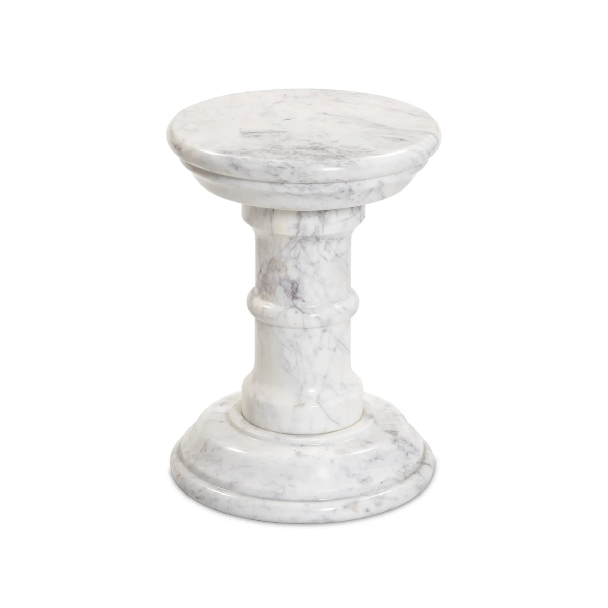 Cyprus Veined White Marble Solid End Table | ready to ship!