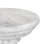 A white marble pedestal features soft curves and stepped details, inspired by classic column design. Polished to a lustrous sheen, natural veining adds depth to this versatile, timeless piece Amethyst Home provides interior design, new home construction design consulting, vintage area rugs, and lighting in the Seattle metro area.
