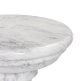 A white marble pedestal features soft curves and stepped details, inspired by classic column design. Polished to a lustrous sheen, natural veining adds depth to this versatile, timeless piece Amethyst Home provides interior design, new home construction design consulting, vintage area rugs, and lighting in the Seattle metro area.