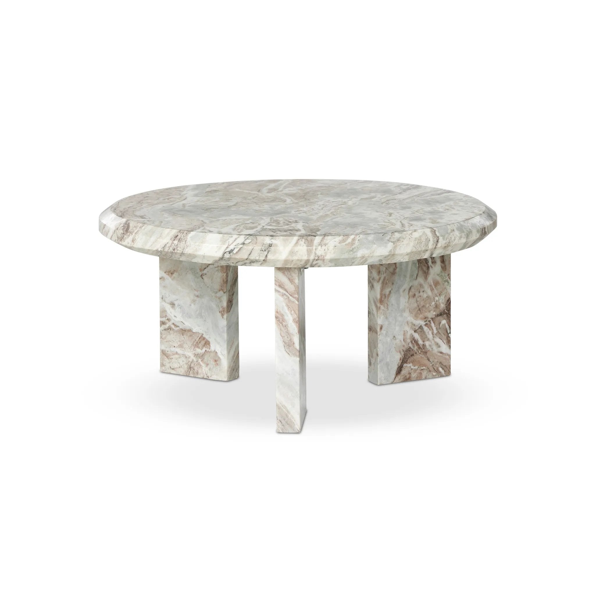 A sculpted coffee table of creamy Sawar Indian marble, with block legs and chamfered edges — perfectly sized for intimate spaces. Natural veining ensures each table is one of a kind, celebrating the beauty natural marble Amethyst Home provides interior design, new home construction design consulting, vintage area rugs, and lighting in the Dallas metro area.
