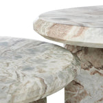 Featuring Dakota Creamy Taupe Marble Solid Nesting Coffee Table by Four Hands at Amethyst Home. A sculpted coffee table of creamy Sawar Indian marble, with block legs and chamfered edges — perfectly sized for intimate spaces. Natural veining ensures each table is one of a kind, celebrating the beauty natural marble.SetOverall Dimensions: 32.00"w x 32.00"d x 1. Amethyst Home provides interior design, new home construction design consulting, vintage area rugs, and lighting in the Houston metro area.