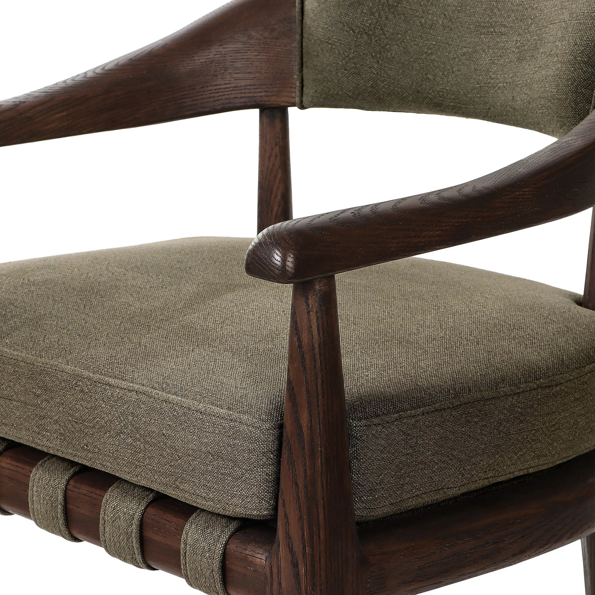 Featuring Dane Broadway Olive Stool by Four Hands at Amethyst Home. Traditional safari styling is brought to modern speed. A solid wood frame features a webbed seating structure that brings a supported, sink-in feel to the entire piece. The upholstered back, strap details and loose cushion are finished in an olive flax/linen-blend fabric. Perfectly sized for th. Amethyst Home provides interior design, new home construction design consulting, vintage area rugs, and lighting in the Tampa metro area.