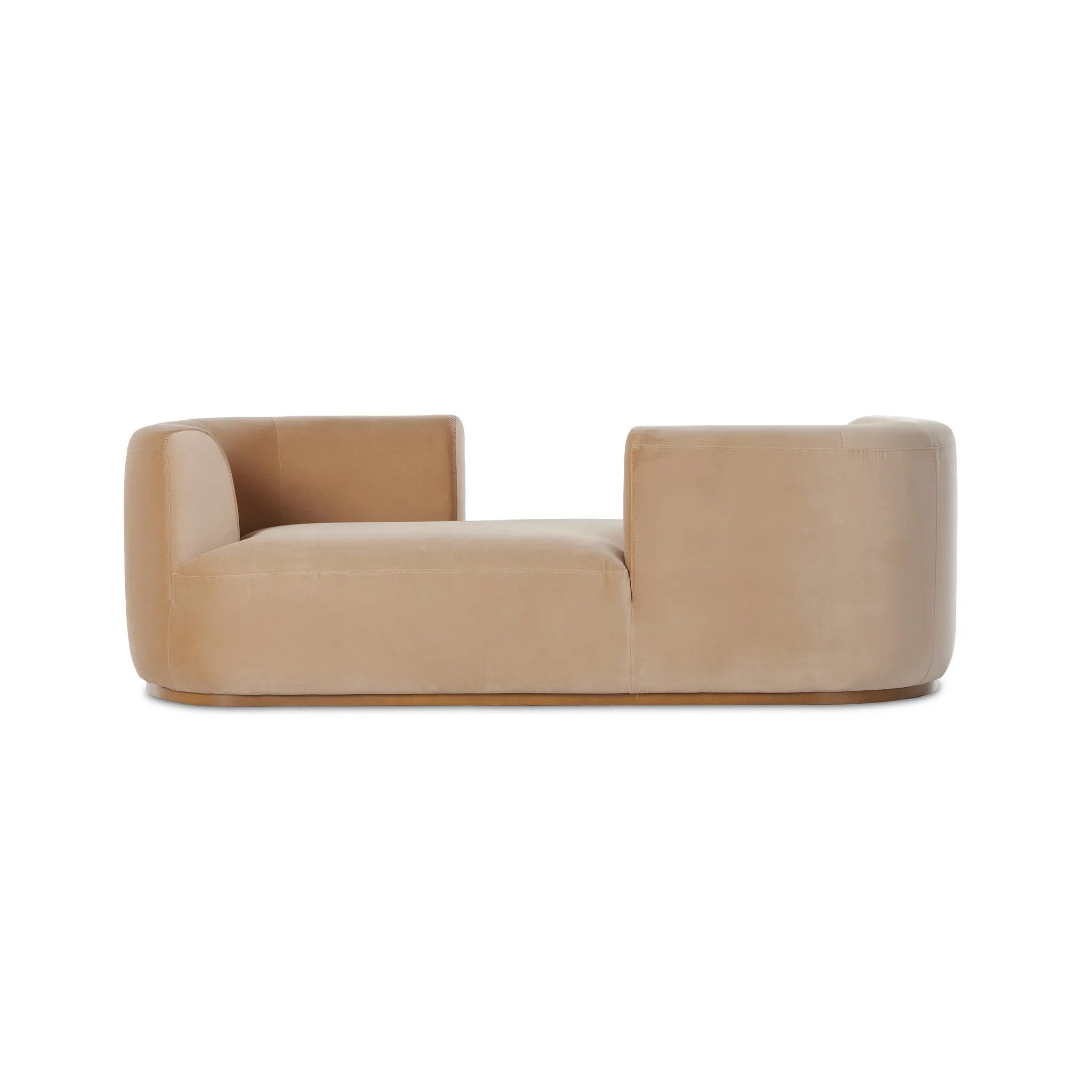 Featuring Deandra Surrey Camel Tete A Tete Chaise by Four Hands at Amethyst Home. Modern European inspiration and plush curves come head to head in this stylish chaise. Upholstered in a soft cotton/poly blend fabric that feels both casual and elevated. A base of Rosa Morada wood grounds the entire piece.Overall Dimensions: 90.50"w x 38.00"d x 29.00"hWeight : 1. Amethyst Home provides interior design, new home construction design consulting, vintage area rugs, and lighting in the Dallas metro area.