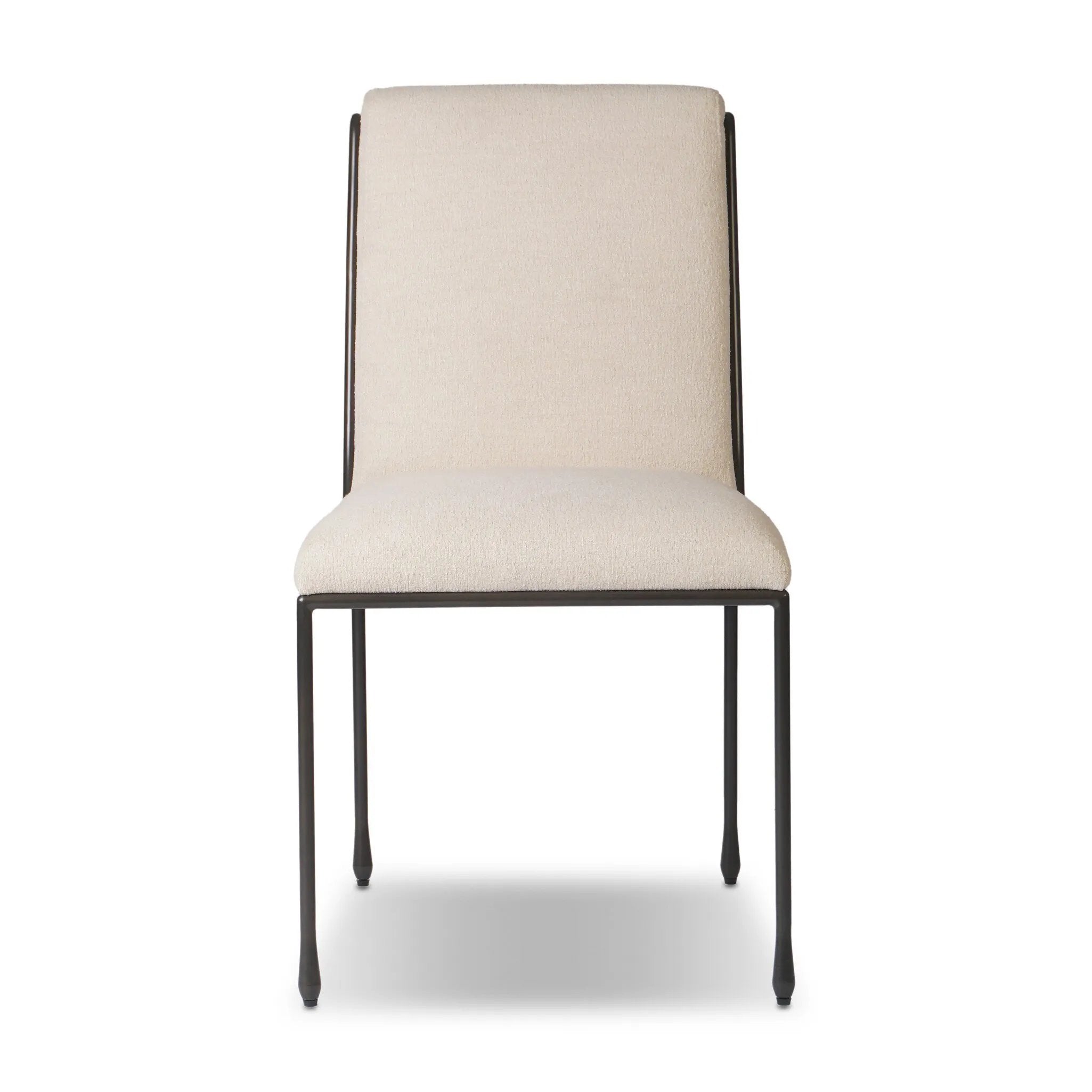 European inspiration gives streamlined character to this high-back metal-framed dining chair. Bent metal detail and tapered feet add interesting elements. Supported with upholstered seating in snow-white Crypton® performance fabric. Crypton® fabric is specially engineered for protection against stains, moisture and odor Amethyst Home provides interior design, new home construction design consulting, vintage area rugs, and lighting in the Des Moines metro area.