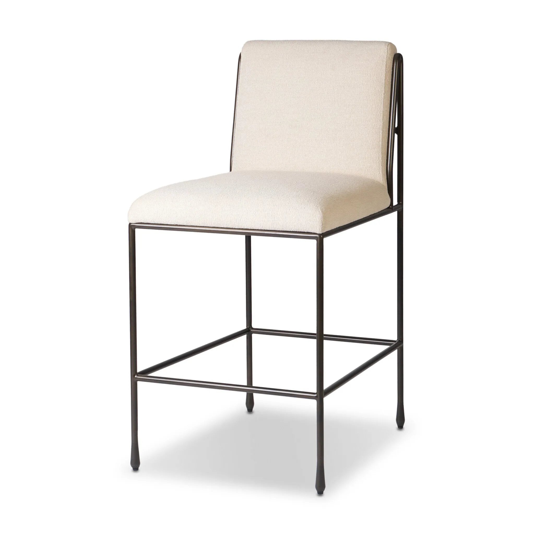 European inspiration gives streamlined character to this high-back metal-framed stool. Slim, bent metal detail and tapered feet add interesting elements. Supported with upholstered seating in snow-white Crypton® performance fabric. Crypton® performance fabric is specially engineered for protection against stains, moisture and odor Amethyst Home provides interior design, new home construction design consulting, vintage area rugs, and lighting in the Tampa metro area.