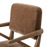 Pastoral inspiration defines a thoughtfully designed dining chair of toasted oak, while soft earthen upholstery covers a comfortable seat and back Amethyst Home provides interior design, new home construction design consulting, vintage area rugs, and lighting in the Los Angeles metro area.