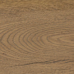 Slightly scooped top-grain leather tufting is bridged with metal bars in brushed brass for modern detailing. Aged smoked oak frames the three-paneled headboard and footboard wrapped in chestnut top-grain leather. Rounded legs soften the look Amethyst Home provides interior design, new home construction design consulting, vintage area rugs, and lighting in the Washington metro area.
